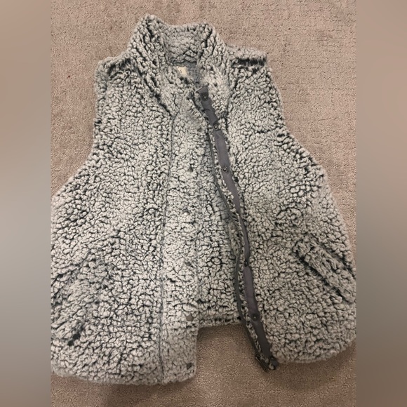 fuzzy puffer vest, bluish gray color - Picture 1 of 3